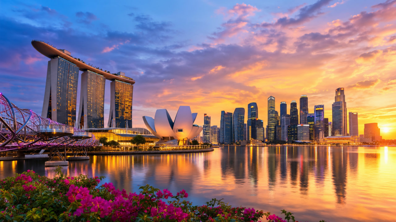 Singapore Marina Bay skyline at night